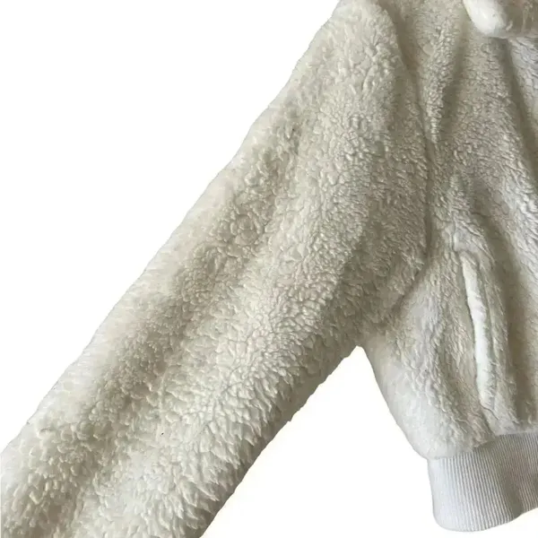 Urban Outfitter Sherpa Fuzzy Zip Up Cropped Ivory Womens Jacket SZ M - Image 6
