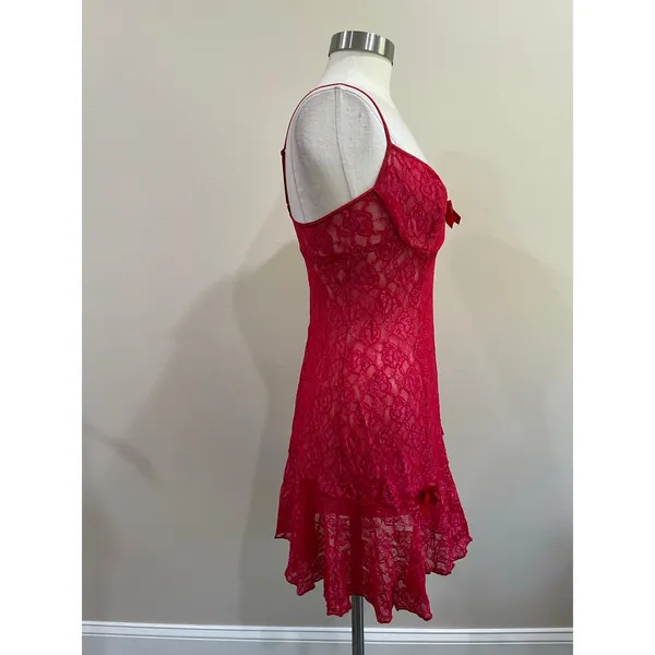 Inner Secrets Red Lace Sheer Chemise Babydoll‎ Lingerie Slip Dress Size M - Image 3