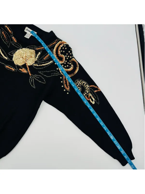 1980’s Christine Gerard Black Gold Sequin Beaded Embellished Sweater Size S - Image 8