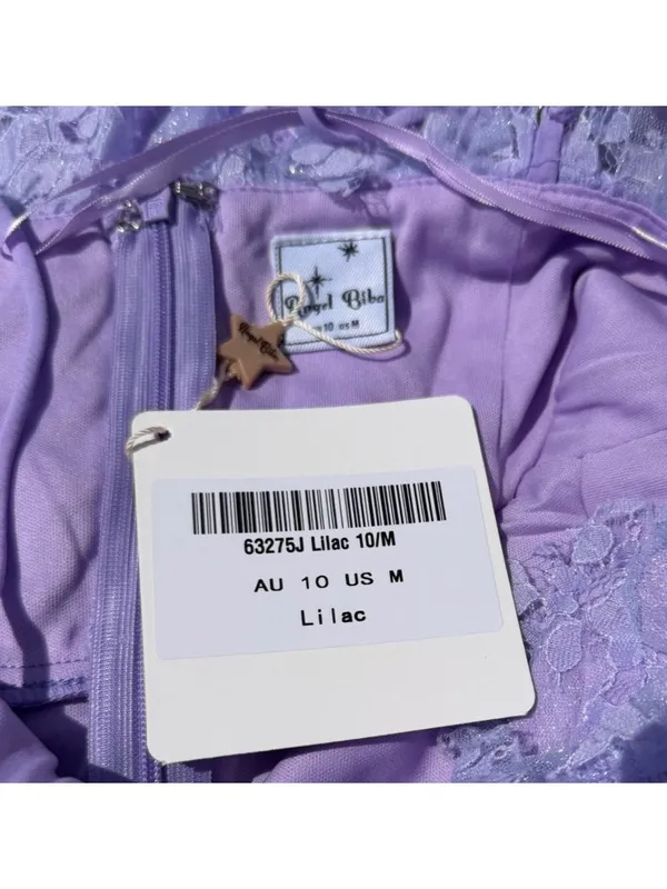 Angel Biba Sleeveless Tiered Shimmer Lace Floral Mini Dress Lavender Purple Size - Image 9
