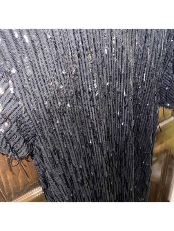 Zara Black sequin fringe mini dress with silver sequins, size L #party #glam - Image 4