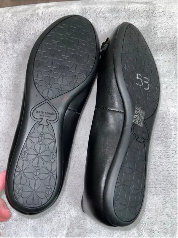 Kate Spade Black Leather Ballet Flats Silver Spade Detail - Image 8