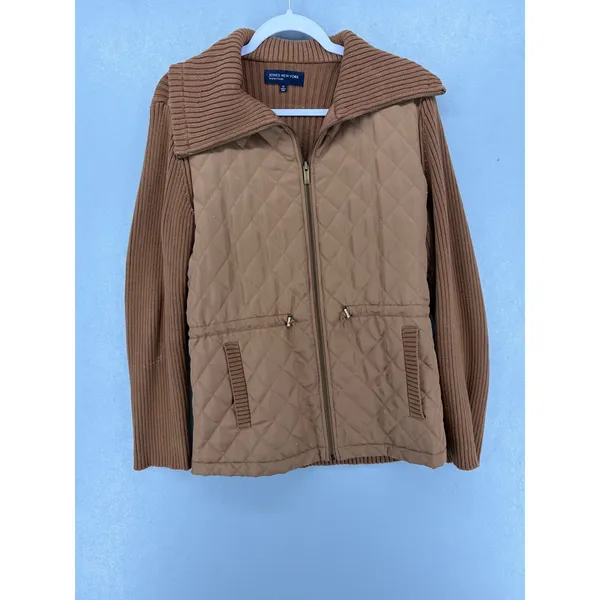 Jones New York Womens‎ Jacket Camel Quilted Ribbed Knit Hybrid Medium - Image 2
