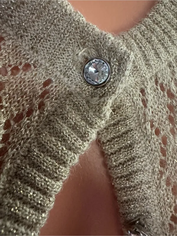 Vintage S Juniors Rampage Cardigan Metallic Gold Y2K Romantic Dianty Fairy Knit - Image 3