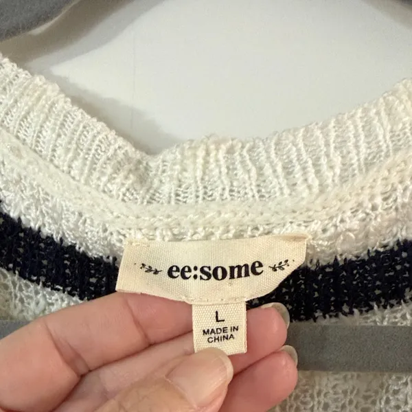 eesome Cream, Pink & Black Striped Scoopneck Sweater - Image 2