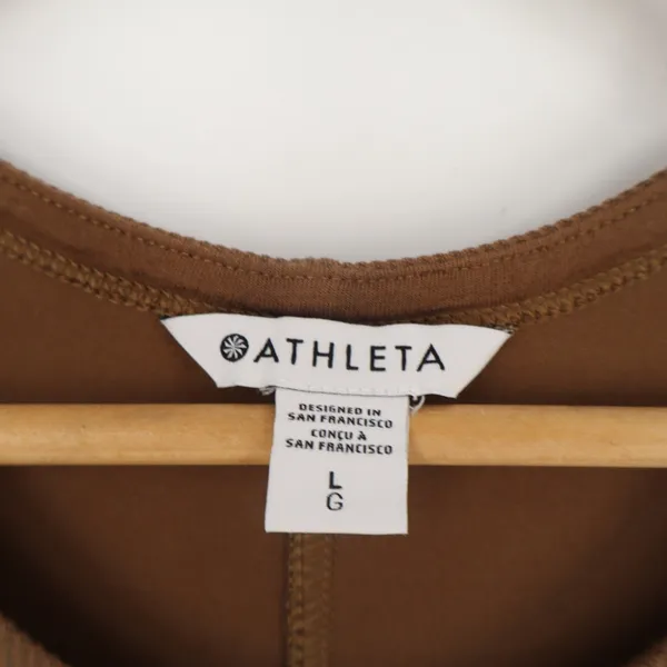 Athleta Midi Shift Dress Women Large Brown Ribbed Round Neck Sleeveless Pullover - Image 3