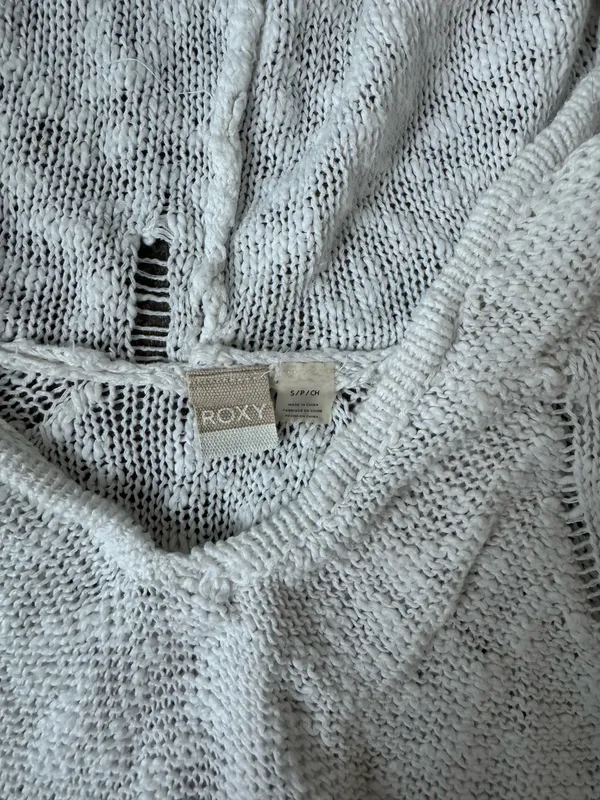 Roxy Bohemian Knit Crochet Mesh Sweater Hoodie White Small - Image 3