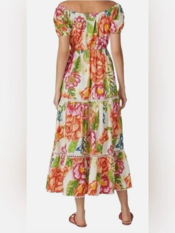 Farm Rio colorful tropical printed Macie Tiered Maxi Dress size XSMALL - Image 4
