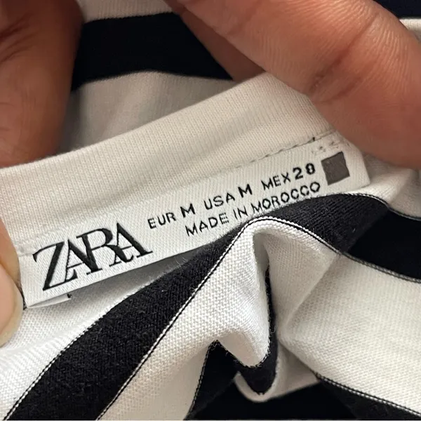 ZARA | Black White Striped Ruffle Sleeve Boxy Tee Sz M - Image 6