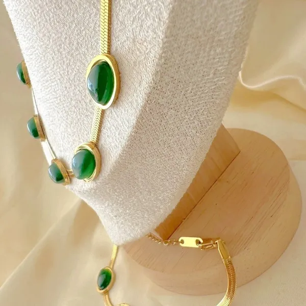18K Gold Plated Emerald green snake Necklace SET Stainless Steel womens jewelry - Image 7
