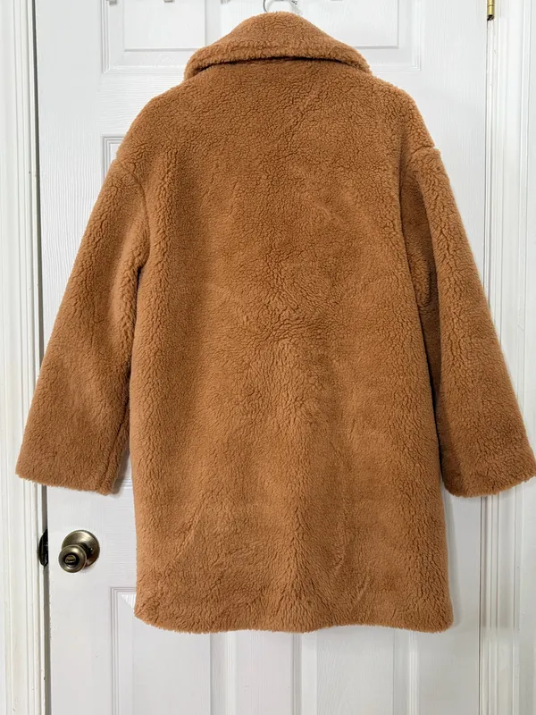 Abercrombie & Fitch The A&F Teddy Coat Size S Camel Brown Faux Fur Sherpa Cozy - Image 3