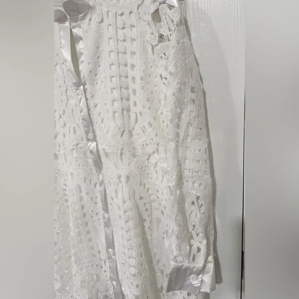White Lace Coastal Beach Resort Long Sleeve Button Size Small Shirt Dress - Image 3