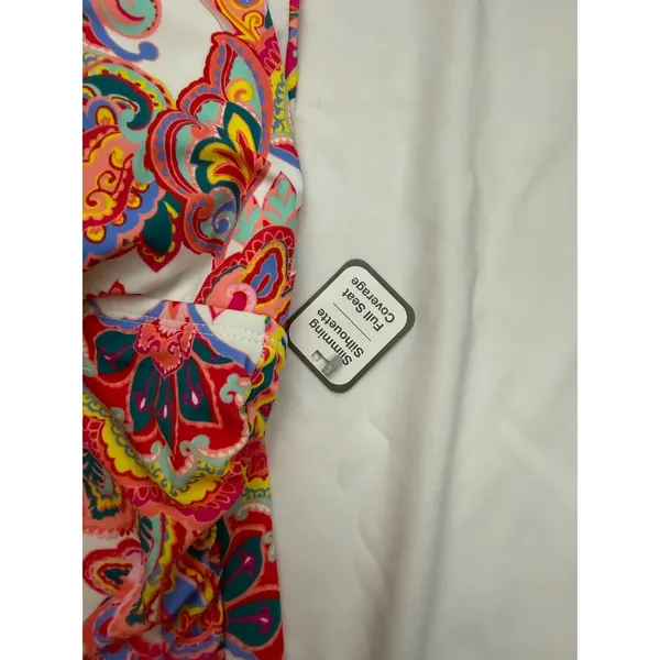 Slimming Silhouette‎ Paisley One Piece Swimsuit Ruffle Strap Multi Color V-Neck - Image 9
