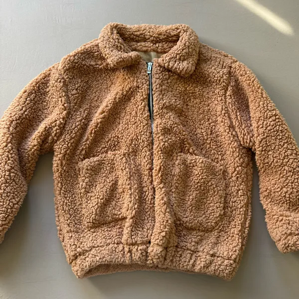 Cozy Zip Up Sherpa Teddy Jacket Brown Size XL - Image 4