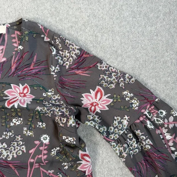 LOFT Outlet Women's Small Sheer Charcoal Pink Floral Long Sleeve Blouse Top - Image 9