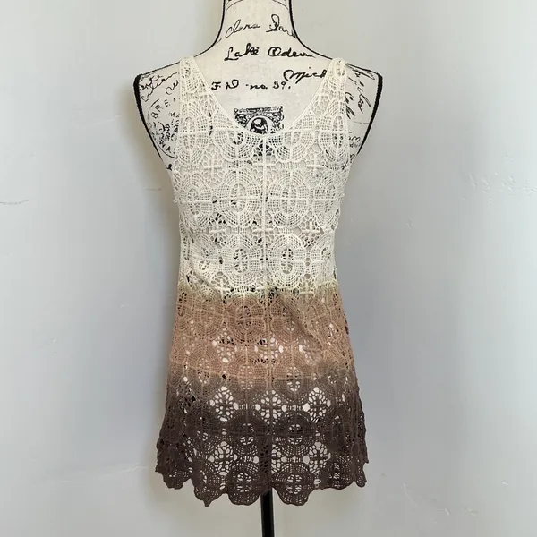 Coco‎ + Carmen Crochet Lace Tank Top Womens S/M Brown Ombre Boho Excellent - Image 3