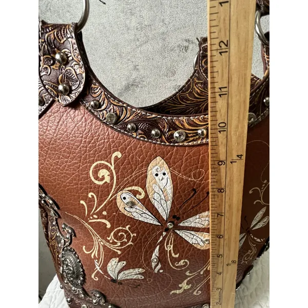 Western Dragonfly Studded Shoulder Bag Wallet Set Tooled Boho Cowgirl Purse - Image 7