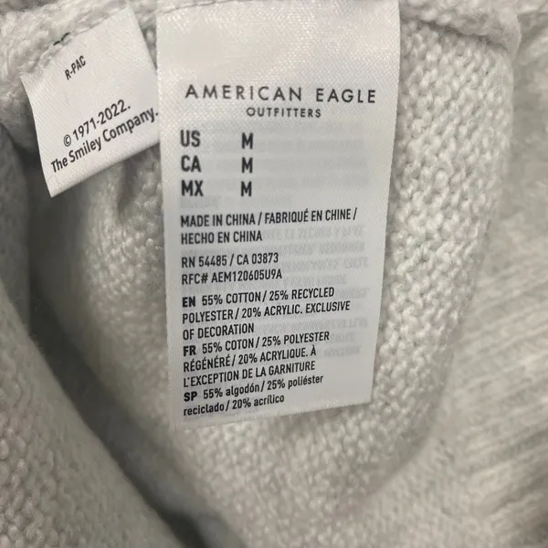 American Eagle Sweater Womens M White Smiley Graphic‎ Mock Neck AE New - Image 8