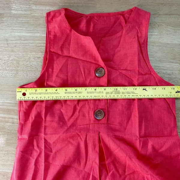 NWOT Coral Red Linen & Cotton Sleeveless Button Up Tank Top Blouse S - Image 6