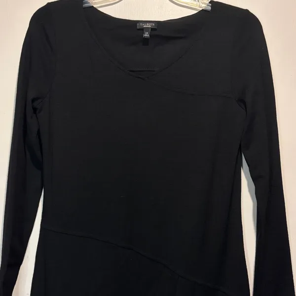 Talbots- Wool Blend Black Long Sleeve Waist Ruching Midi Dress Classic- Size XS - Image 5