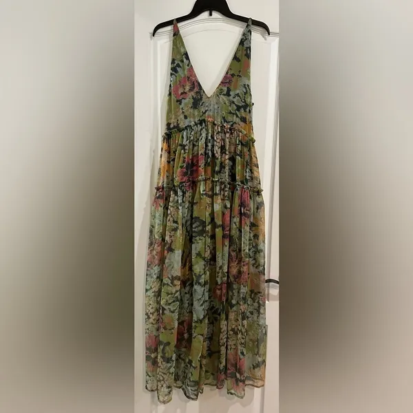 Free People NWT Evereve Dress Green Floral Medium Flowy‎ Beach Vacation - Image 3