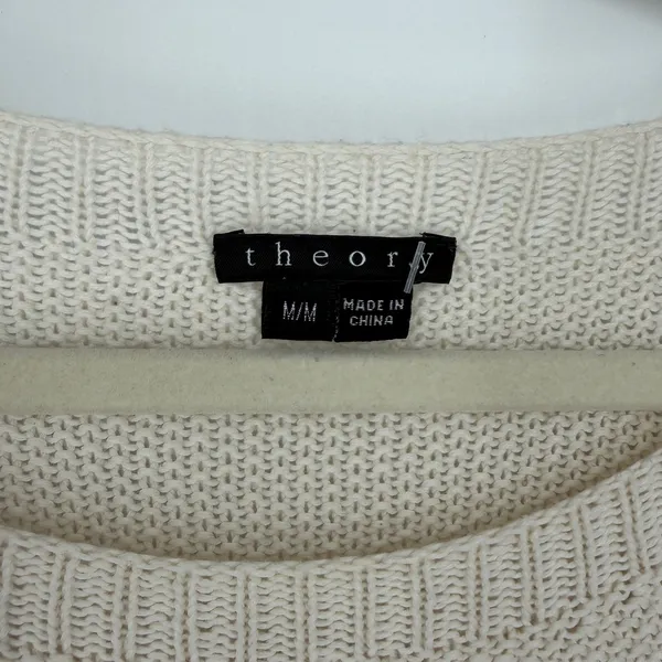Theory Cream Cotton‎ Cashmere Knit Sweater Womens M Hi Low Hem - Image 4