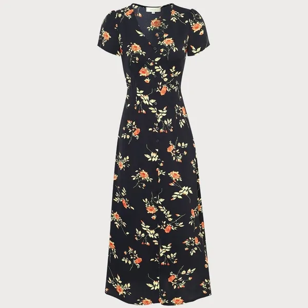 RIHOAS The Black V Neck Floral Short Sleeve Maxi Dress - Image 6