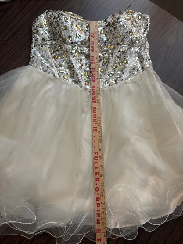 Deb VINTAGE Size 14 15 Ivory Sequin Strapless Sweetheart Cocktail Dress - Image 5