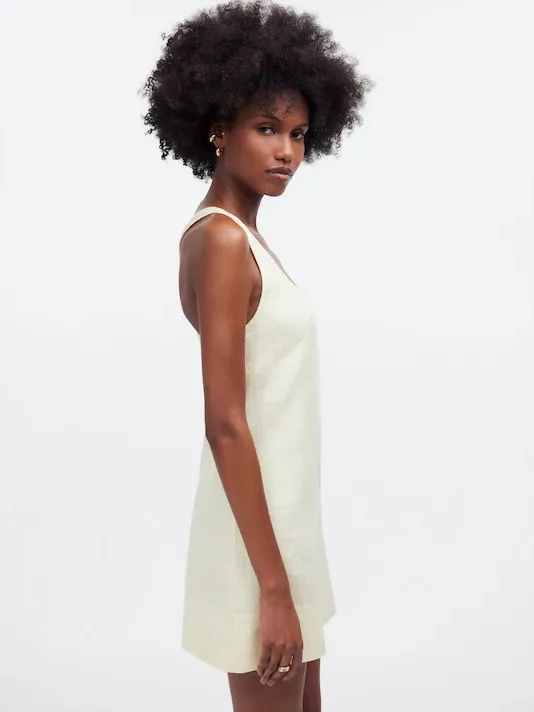 Madewell Cross-Back A-Line Mini Linen Dress in Pale Pineapple Yellow Size 00 - Image 4