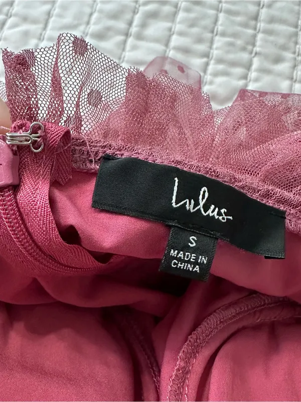 Lulu's Sweetheart Style Mauve Polka Dot Bustier Tiered Midi Dress Size S - Image 10