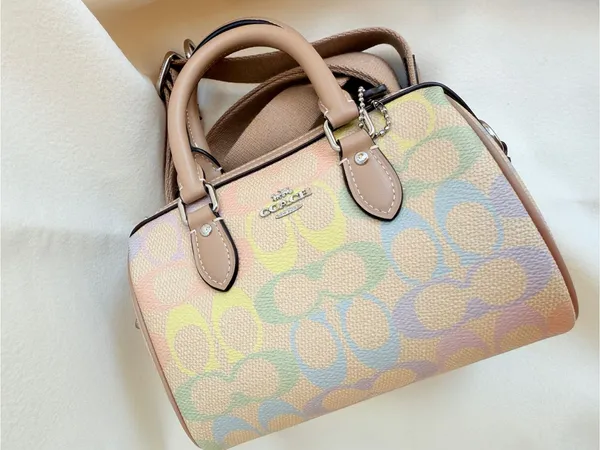 NWT Coach Mini Rowan Crossbody Bag Rainbow Signature Canvas CDC39 Sand Multi - Image 5