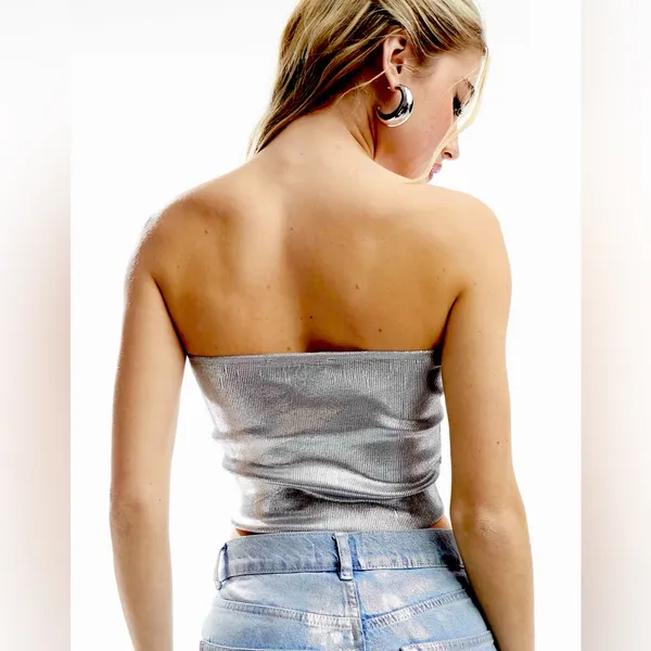 🪩 Metallic Silver Bandeau Top from MNG by Mango Size Large - Image 3