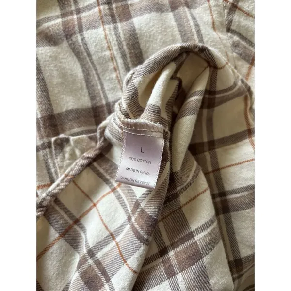 Dizzy Lizzy Plaid Flannel Button Down Shirt Large Cream - Image 5