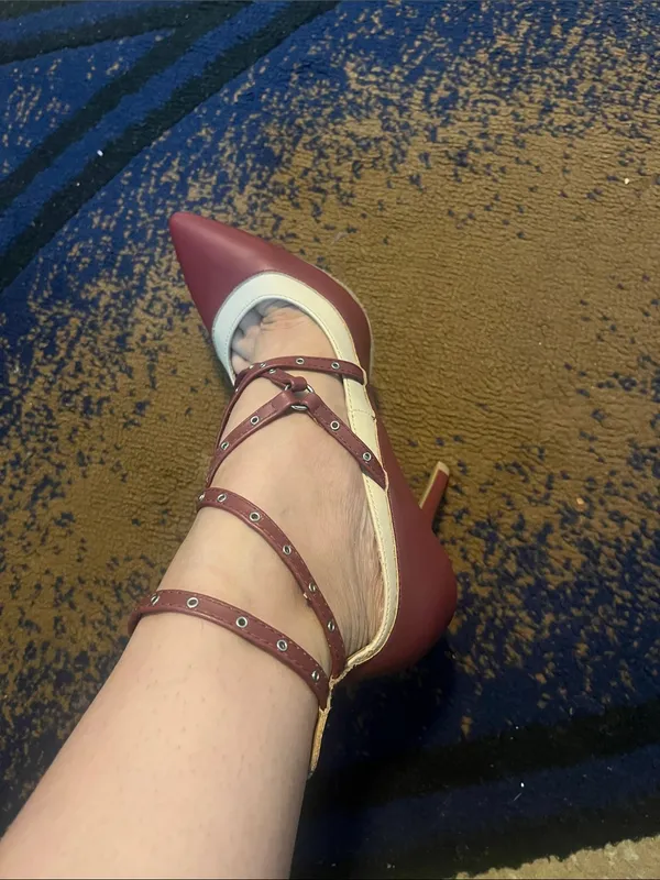 Charlotte Russe Burgundy and Cream Pointed Strappy heels - Image 4
