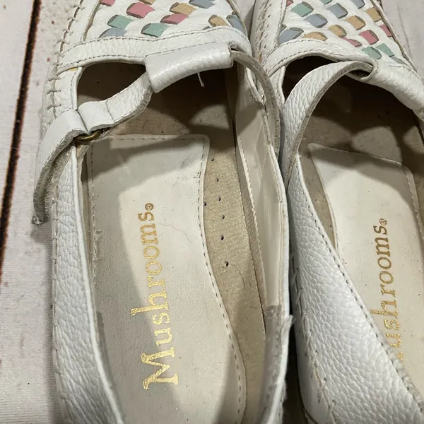 Mushroom White Pastel Weave Toe Leather T Strap‎ Mary Jane Shoes - Image 3