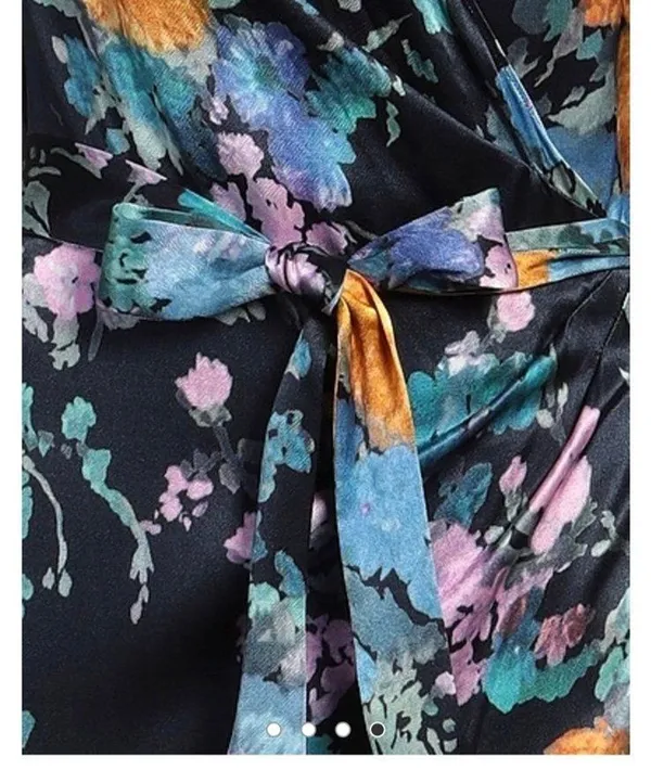 Quiet Luxury Watercolor Floral Bouquet Satin Wrap Maxi Dress Vince Designer XS - Image 11