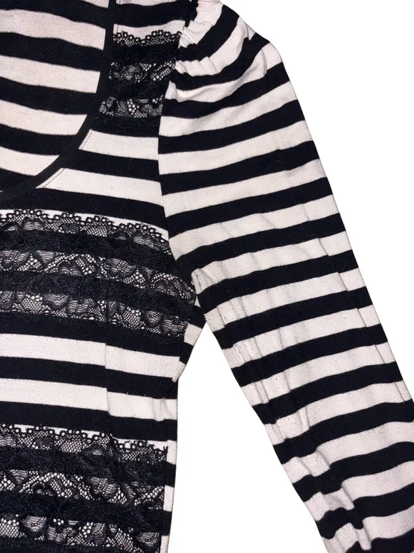 White House Black Market Striped Lace-Trim 3/4 Sleeve Top - Image 8