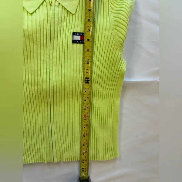 tommy hilfiger sweater XL Lime Green Zip Up Ribbed Top - Image 6