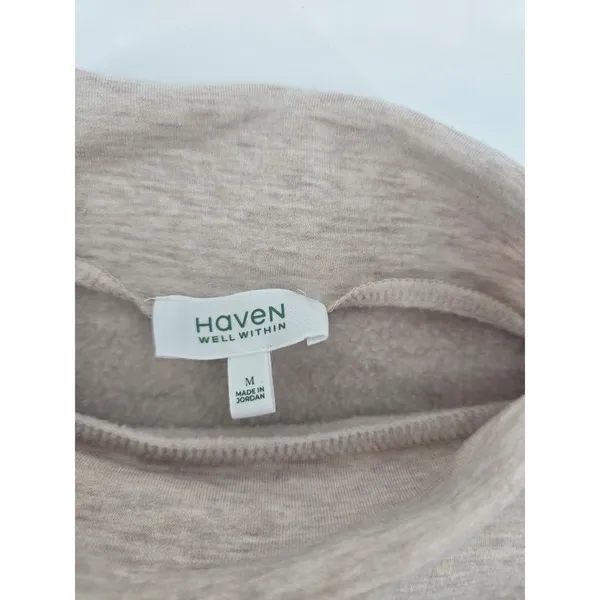 Haven Well Within Sweatshirt Womens Medium Oatmeal Funnel‎ Neck Side Zip Fleece - Image 4