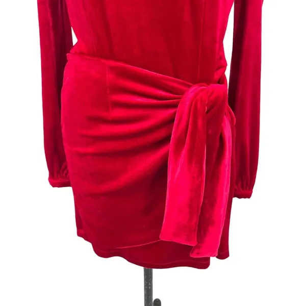 Yumi Kim Tie Me Over Red Velvet Dress Long Sleeve Wrap‎ Tie Size Large - Image 5