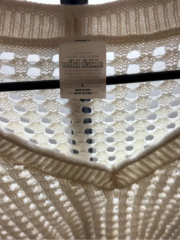 wild fable Cream Open-Knit V-Neck Sweater with Multi-Color Floral Appliqués - Image 3