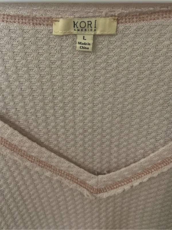 Kori Thermal Waffle Knit Mixed Print Tunic Top Blush Pink Size Large - Image 5