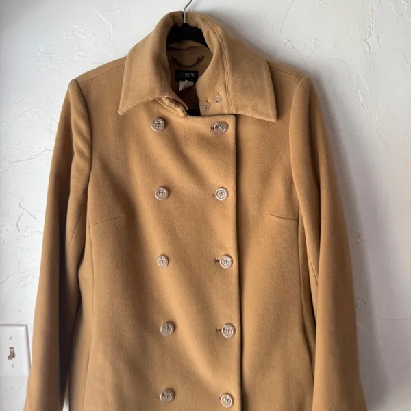 J Crew Double Breasted Wool Blend Coat Camel Size 14‎ Preppy Academia Old Money - Image 2