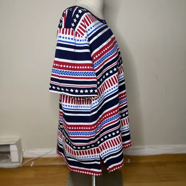 Alfred Dunner Patriotic Americana Top XL Red White Blue Nautical 4th Of July GUC - Image 4