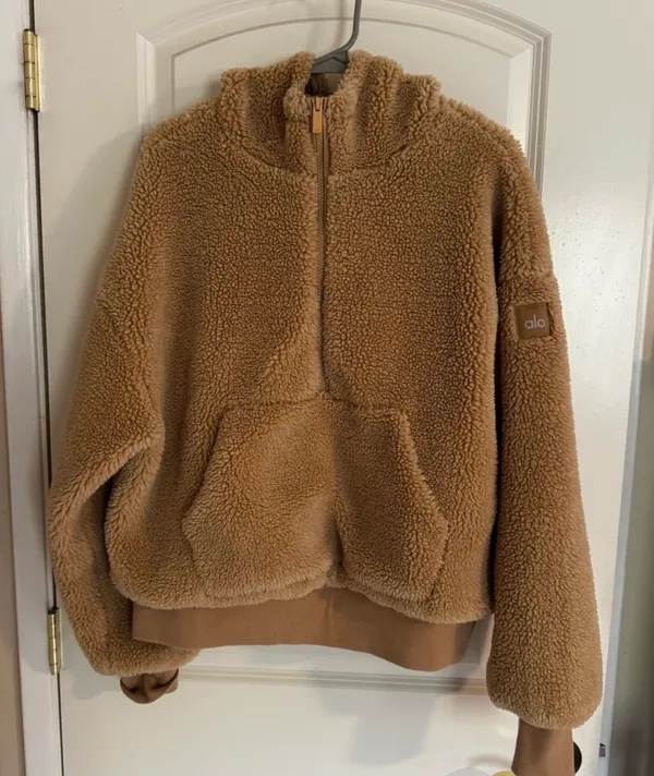 Alo Yoga Sherpa Streetside Half-Zip Hoodie Camel Large - Image 3