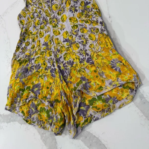 Free People One Floral V-Neck Romper Womens Small Purple/Yellow Pockets Bohemian - Image 7