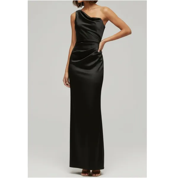AFTER SIX Nisha 6904 One-Shoulder Cat-Eye Satin Charmeuse Gown, Black, 4R - Image 2