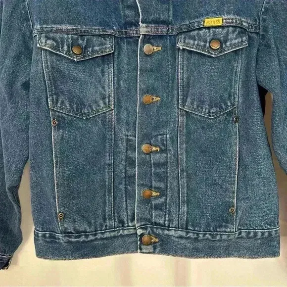 Vintage Rustler Jacket Medium Wash Boxy Crop Denim Trucker Jean Womens‎ Medium - Image 3