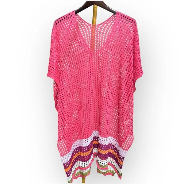 Moments Collection swimsuit cover knit net poncho pullover, sz M - Image 3