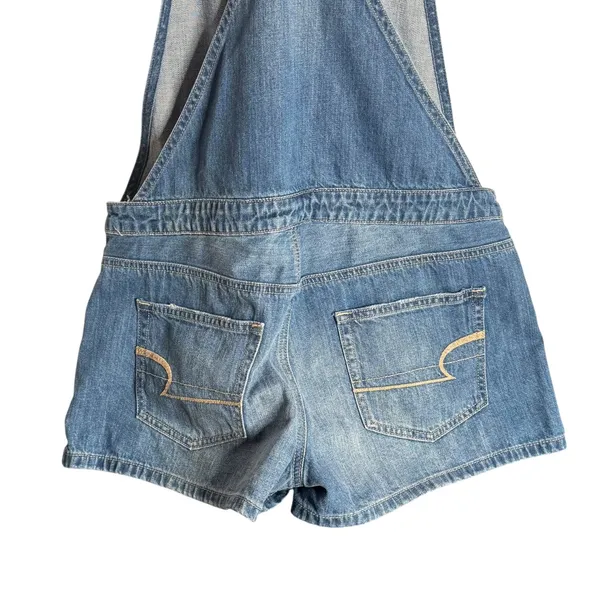 American Eagle Denim Overalls Romper Shorts Blue Size M Shortall‎ Distressed - Image 3